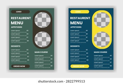 Restaurant menu design with appetizers, main course, and desserts in retro pixel style