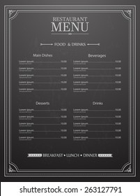 Restaurant Menu Design with Chalkboard Background,vector