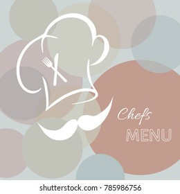 Restaurant menu design with chef hat. Vector illustration background for cafe, bistro, restaurant, bars menu card.  Food and drink abstract design