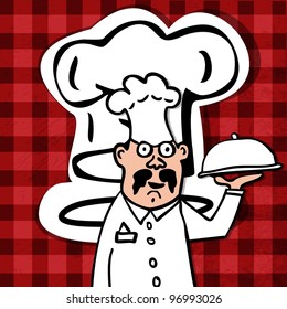  Restaurant menu design. chef with tray of food in hand.