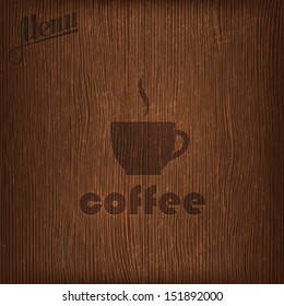 restaurant menu design with coffee cup on wood background