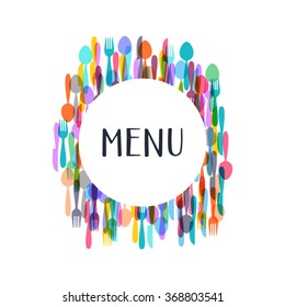 Restaurant menu design with colorful cutlery silhouette signs