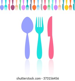 Restaurant menu design with colorful cutlery silhouette signs