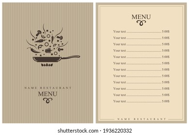 restaurant menu design with cooking process of vegetables on pan