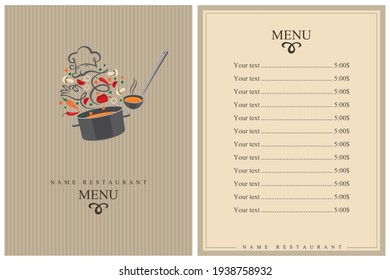 restaurant menu design with cooking process of vegetables on pan