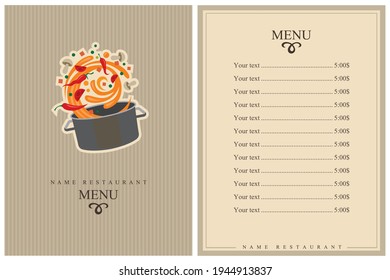 diseño de menú de restaurante con proceso de cocción de verduras en la sartén