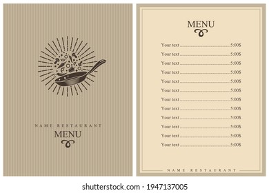 restaurant menu design with cooking process of vegetables on pan