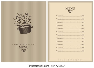 diseño de menú de restaurante con proceso de cocción de verduras en la sartén
