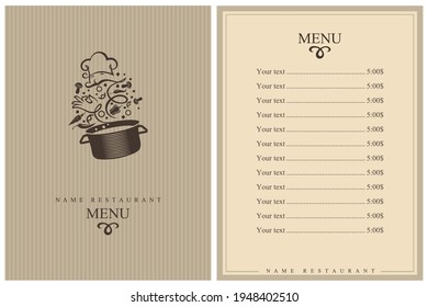 restaurant menu design with cooking process of vegetables on pan