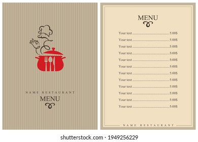 restaurant menu design with cooking process on pan and chef