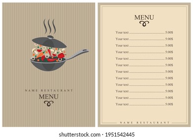 restaurant menu design with cooking process of vegetables on pan
