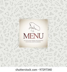 Restaurant menu design, with food icons background