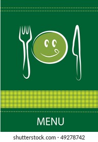 restaurant menu design with happy smiley face, fork and knife