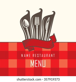 diseño del menú del restaurante con cuchillo, cuchara y tenedor
