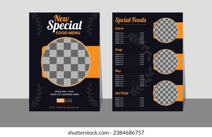 Restaurant menu design and label vector brochure template.