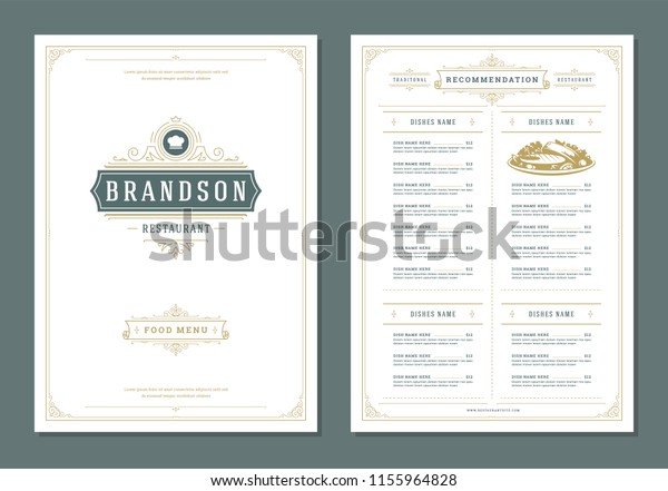 Restaurant menu\
design and label vector brochure template. Chef hat illustration\
and ornament\
decoration.