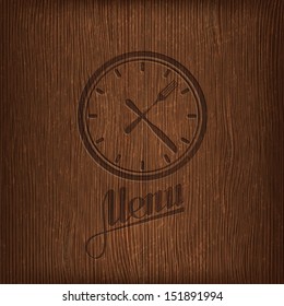 Restaurant Menu Design With Lunch Time Icon  On Wood Background