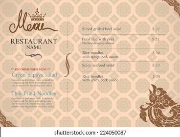 Restaurant menu design and mix thai art.