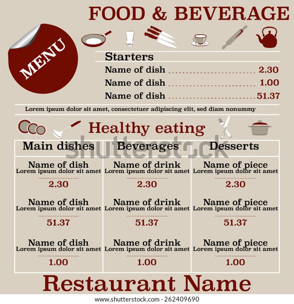 Restaurant Menu Design On One List Stock Vector Royalty Free