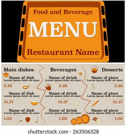 Restaurant menu design on the pan