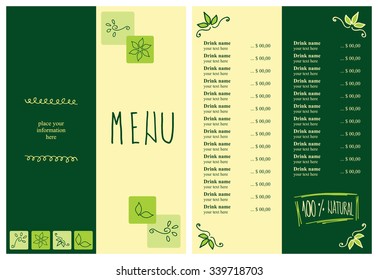 Restaurant Menu Design, Organic green menu, healthy food menu