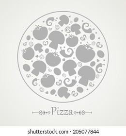 Restaurant menu design. Pizza isolated on White background. Vector illustration 