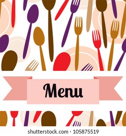Restaurant menu design with seamless forks and spoons pattern