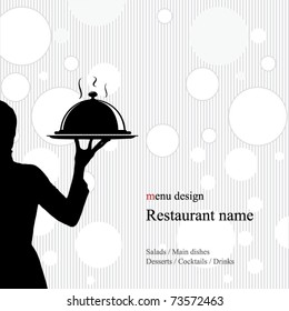 Restaurant menu design. With the silhouette of the girl's waiter