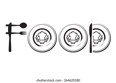 restaurant menu design with spoon, fork, knife and plate 