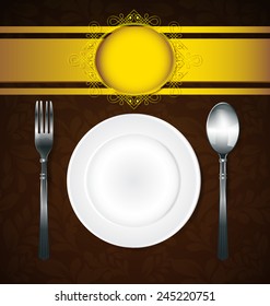 Restaurant menu design with spoon,fork and plate