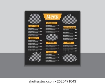 Restaurant menu design template. Menu card design. Fast food menu card design for restaurant. 