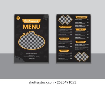 Plantilla de diseño de menú de restaurante. Diseño de tarjeta de menú. Diseño de tarjeta de menú de comida rápida para restaurante. 