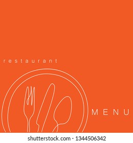 Restaurant menu design template continuous line knife, fork and spoon on plate, vector illustration