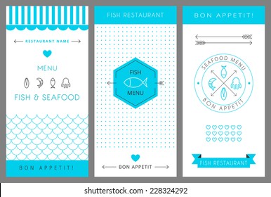 Restaurant menu design template. Fish and seafood. Vector illustration.