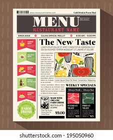 Restaurant Menu Design Template in Newspaper style