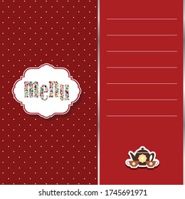 Diseño de la carta del restaurante. Plantilla de folleto del menú vector para café, café, restaurante, bar.