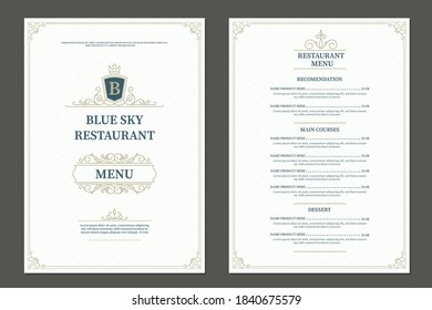 Restaurant menu design. Vector brochure template for cafe, coffee house, restaurant, bar. Food and drinks logotype symbol design. Vintage background