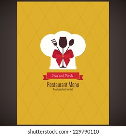 Speisekarte-Design des Restaurants. Vektor Menü Broschüre Vorlage für Café, Kaffeehaus, Restaurant, Bar. Logo Design für Lebensmittel und Getränke. Mit Kochmütze, Gabel und Löffel. Flachdesign