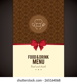 Speisekarte-Design des Restaurants. Vektor Menü Broschüre Vorlage für Café, Kaffeehaus, Restaurant, Bar. Logo Design für Lebensmittel und Getränke. Mit Kochmütze, Gabel und Löffel