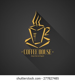 Restaurant menu design. Vector brochure template for cafe, coffee house, tea, restaurant, bar. Food and drinks logotype symbols. Coffee cup design
