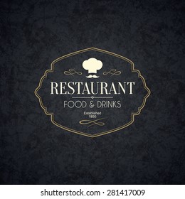 Restaurant menu design. Vector brochure template for cafe, coffee house, restaurant, bar. Food and drinks logotype symbol design. With funny chef on vintage background