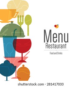 Restaurant menu design. Vector brochure template for cafe, coffee house, restaurant, bar. Food and drinks logotype symbol design. Flat design