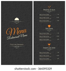 Restaurant menu design. Vector brochure template for cafe, coffee house, restaurant, bar. Food and drinks logotype symbol design. Vintage background