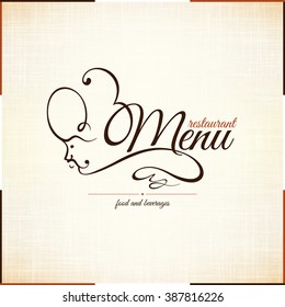 Restaurant menu design. Vector brochure template for cafe, coffee house, restaurant, bar. Food and drinks logotype symbol design. With funny chef on vintage background