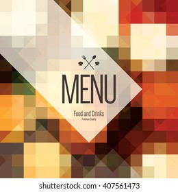 Restaurant menu design. Vector menu brochure template for cafe, coffee house, restaurant, bar. Food and drinks logotype symbol design. With chef hat, fork and spoon