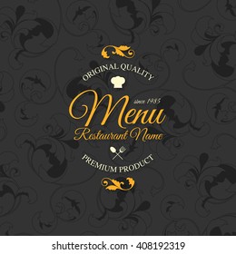 Restaurant menu design. Vector menu brochure template for cafe, coffee house, restaurant, bar. Food and drinks logotype symbol design. With chef hat, fork and spoon