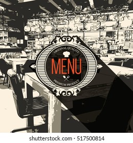 Restaurant menu design. Vector menu brochure template for cafe, coffee house, restaurant, bar. Food and drinks logotype symbol design. With a sketch pictures