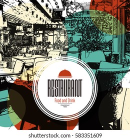 Restaurant menu design. Vector menu brochure template for cafe, coffee house, restaurant, bar. Food and drinks logotype symbol design. With a sketch pictures