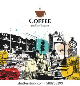 Restaurant menu design. Vector menu brochure template for cafe, coffee house, restaurant, bar. Food and drinks logotype symbol design. With a sketch pictures