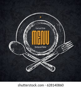 Restaurant menu design. Vector menu brochure template for cafe, coffee house, restaurant, bar. Food and drinks logotype symbol design. With a sketch pictures